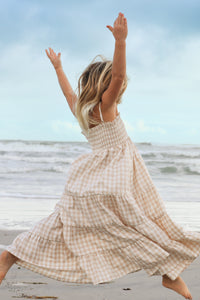 SS Girl's Dress Stella Maxi (tan gingham)