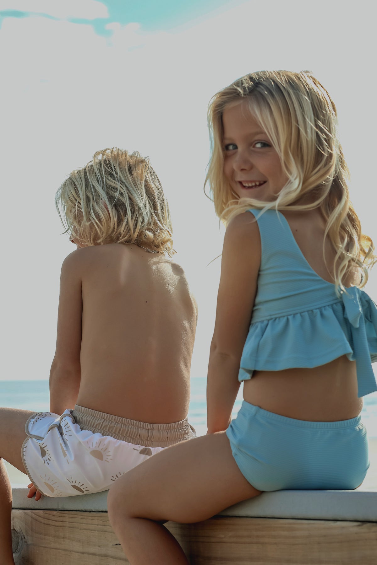 LB Girl's Swim Flutter Tankini Set (soft blue ribbed)