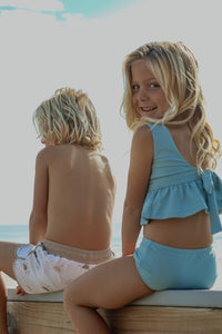 LB Girl's Swim Flutter Tankini Set (soft blue ribbed)