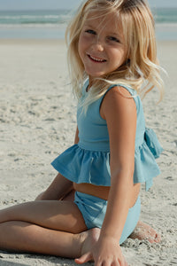 LB Girl's Swim Flutter Tankini Set (soft blue ribbed)