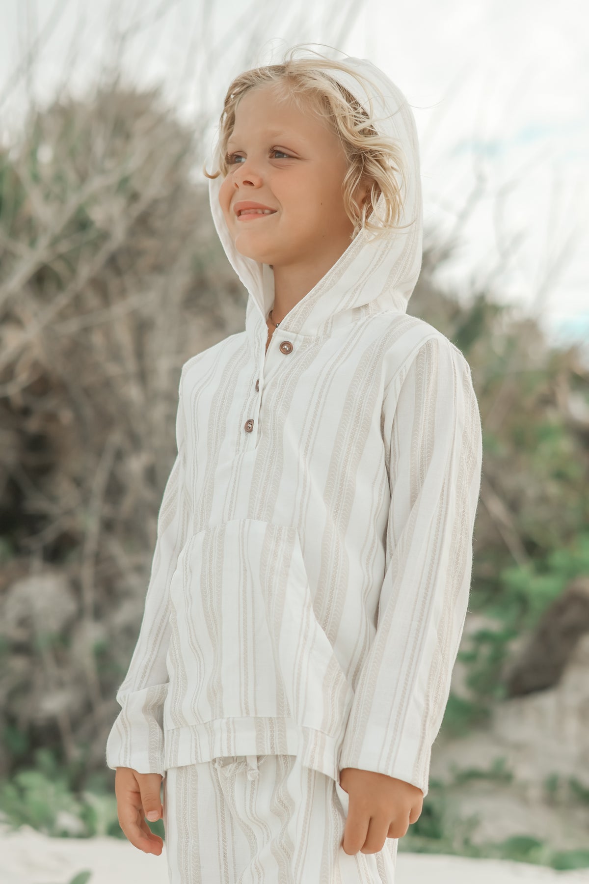 SS Boy's Top Knox Hoodie (desert stripe linen)
