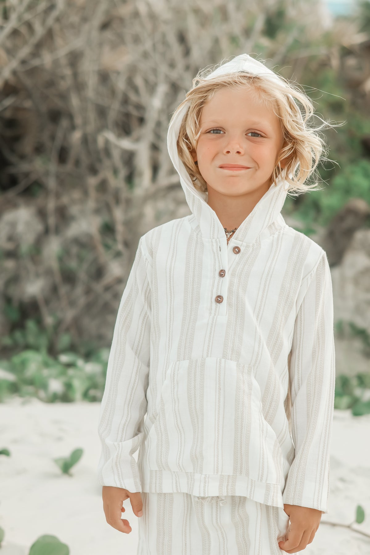 SS Boy's Top Knox Hoodie (desert stripe linen)