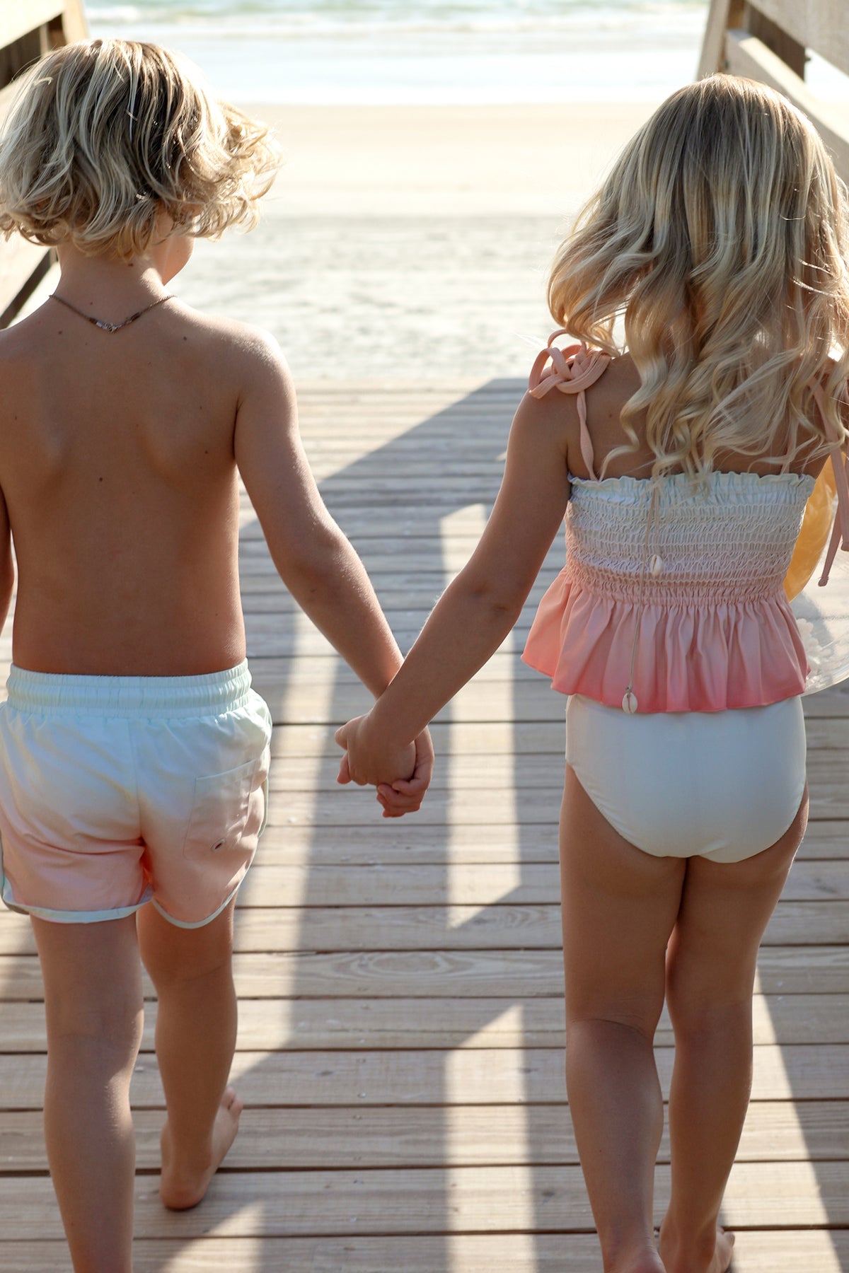 LB Girl's Swim Smocked Tankini Set (peach ombre)