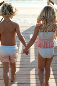 LB Girl's Swim Smocked Tankini Set (peach ombre)