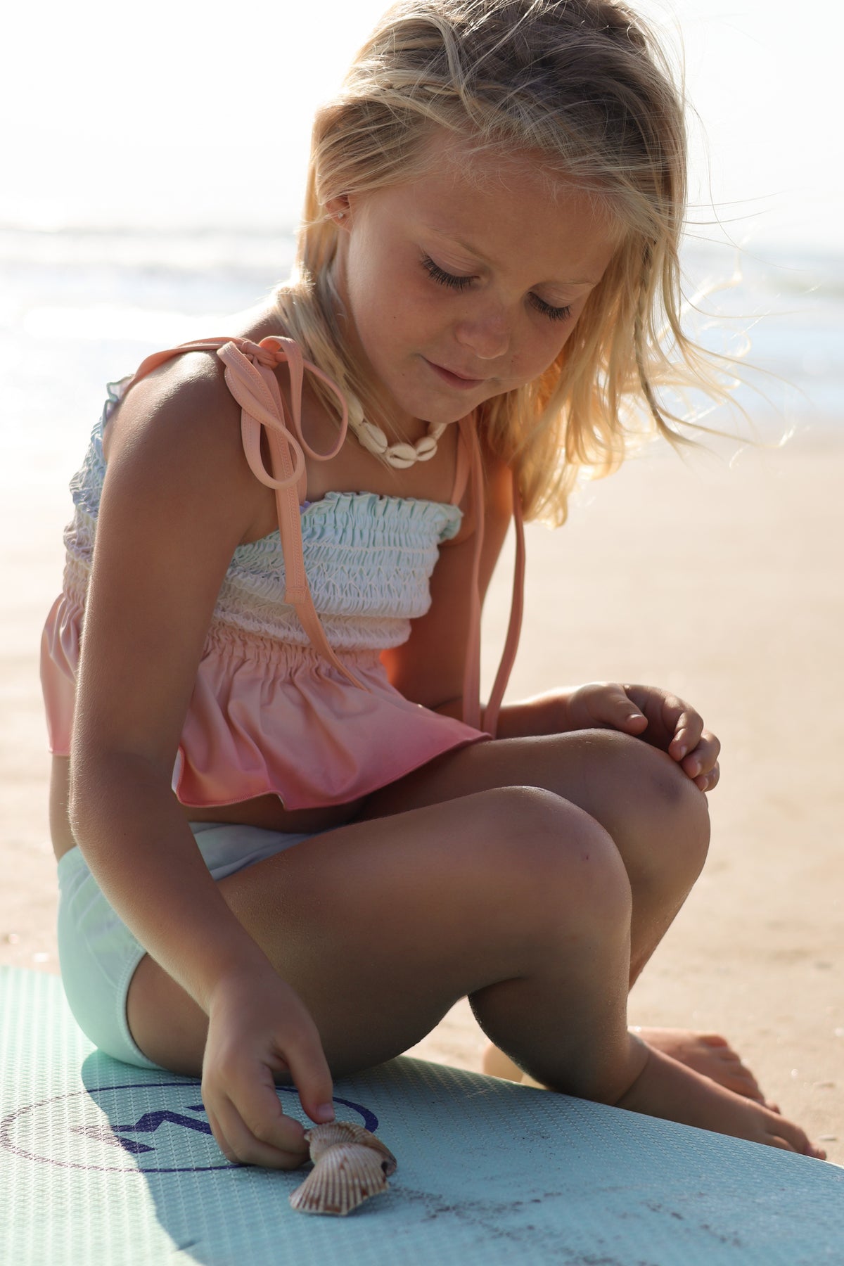 LB Girl's Swim Smocked Tankini Set (peach ombre)