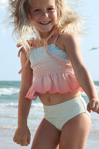 LB Girl's Swim Smocked Tankini Set (peach ombre)