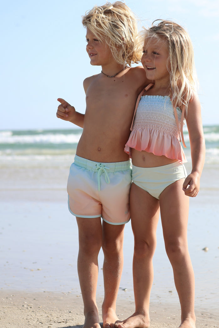 LB Girl's Swim Smocked Tankini Set (peach ombre)