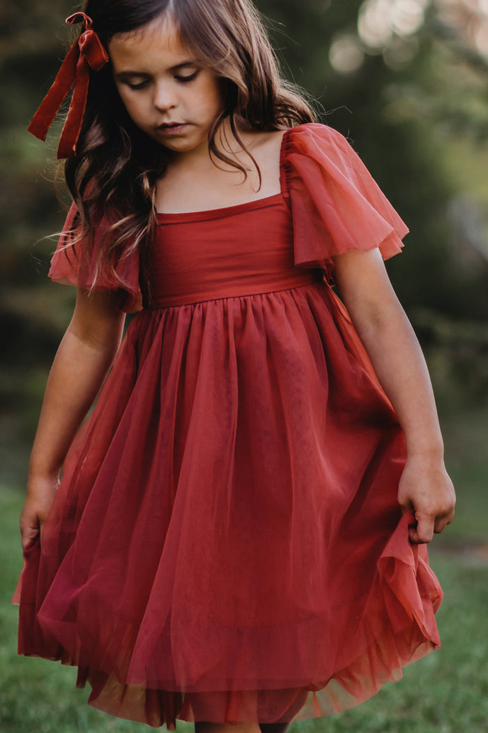SS Girl's Dress Fawn Dress (venetian red tulle)