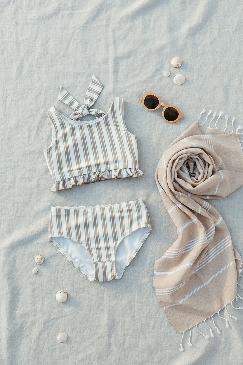 LB Girl's Swim Scoopback Set (ash stripe)