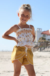 LB Girl's Sets Alice Smocked Top & Petal Shorts Set (gold suns) FINAL SALE