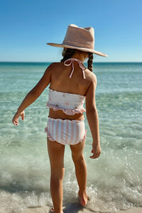 LB Girl's Swim Smocked Back Tankini Set (pink sun) FINAL SALE