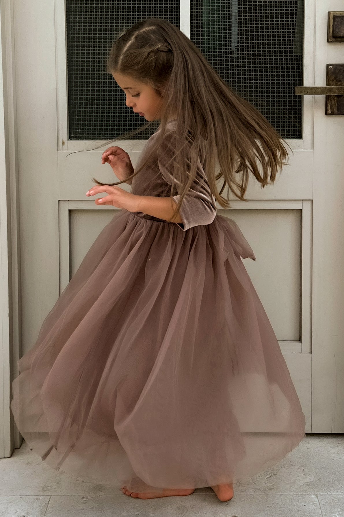 SS Girl's Dress Gracie Dress (mocha velvet tulle)