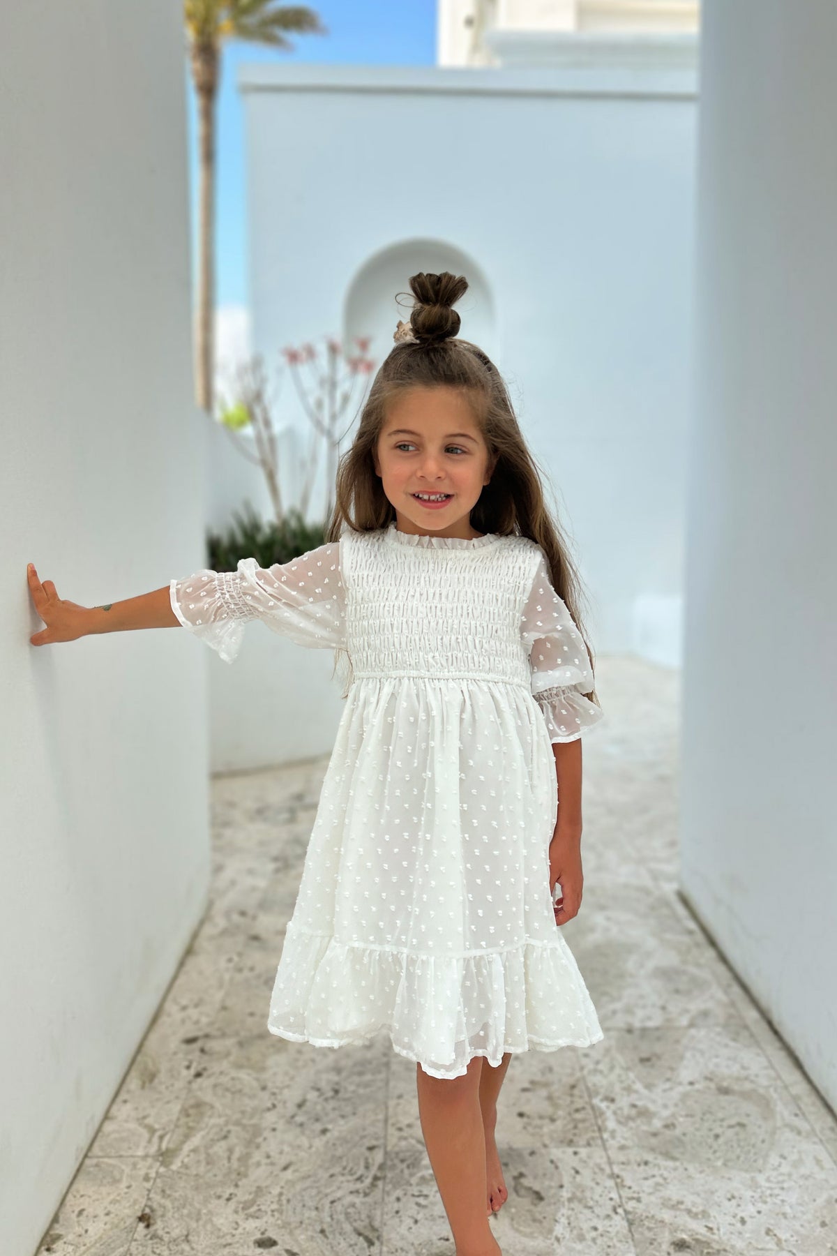 SS Girl's Dress Celine Dress (soft white swiss dot) FINAL SALE