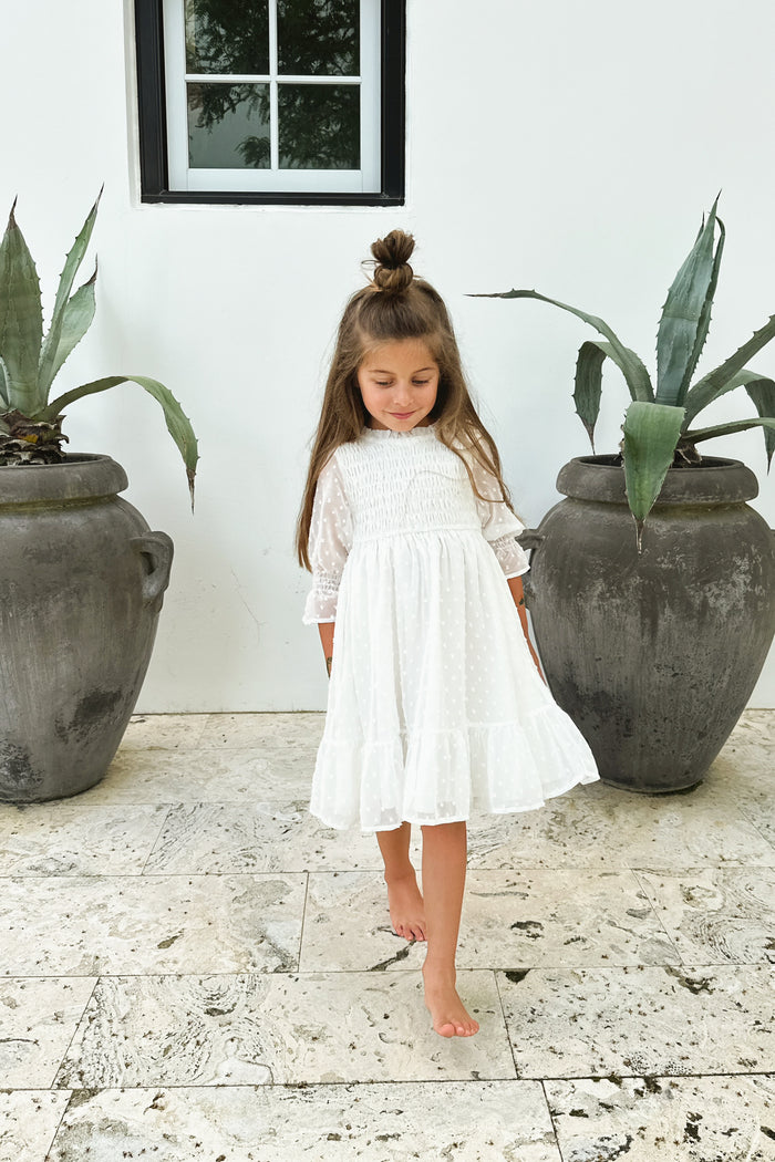 SS Girl's Dress Celine Dress (soft white swiss dot) FINAL SALE
