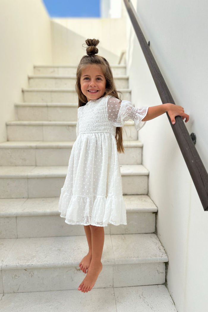 SS Girl's Dress Celine Dress (soft white swiss dot) FINAL SALE