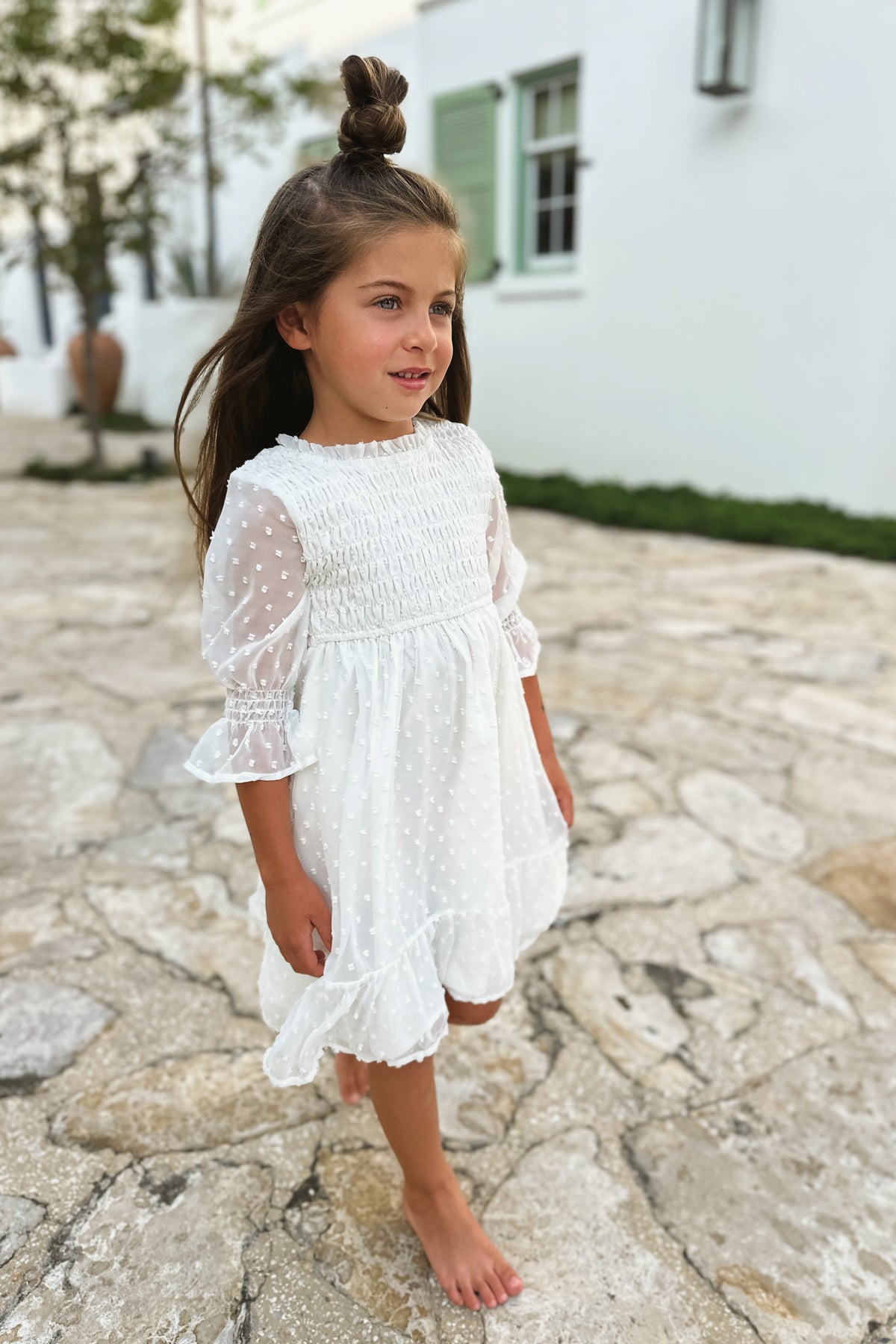 SS Girl's Dress Celine Dress (soft white swiss dot) FINAL SALE