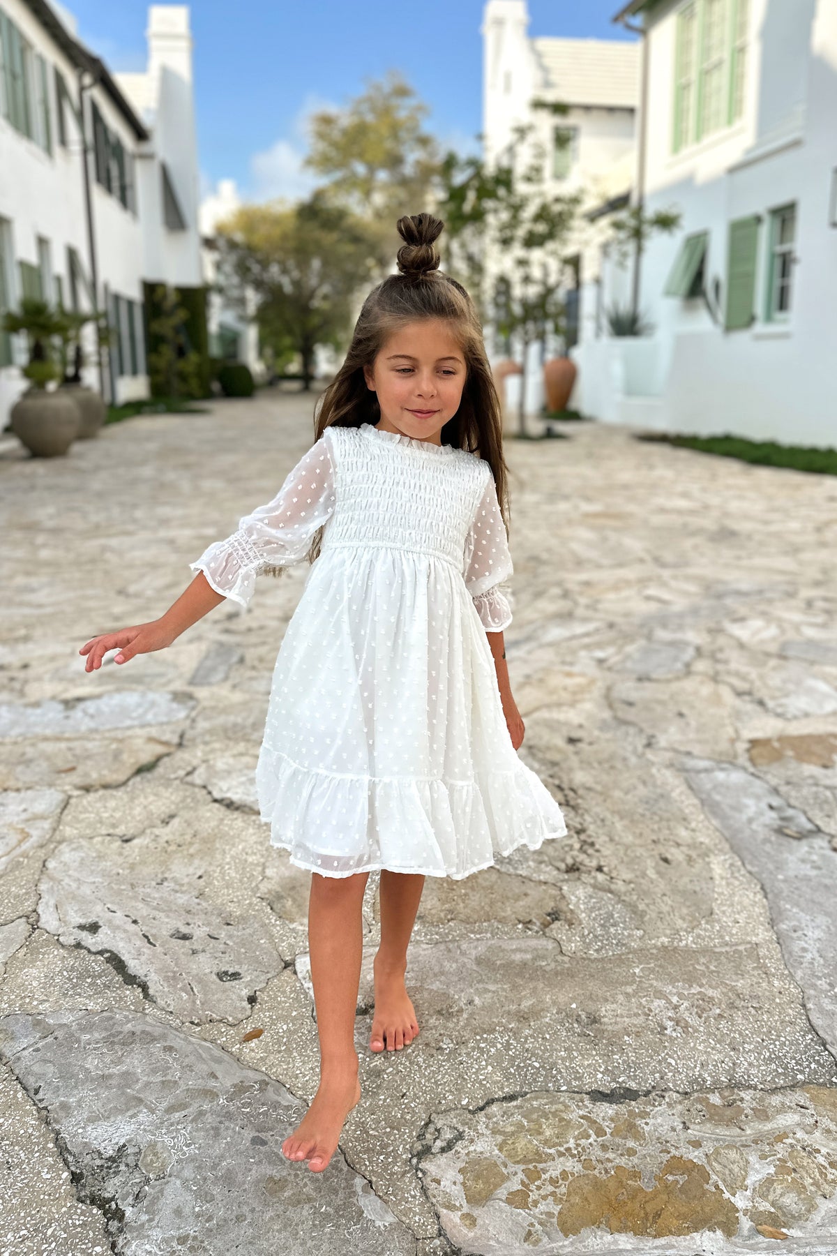 SS Girl's Dress Celine Dress (soft white swiss dot) FINAL SALE