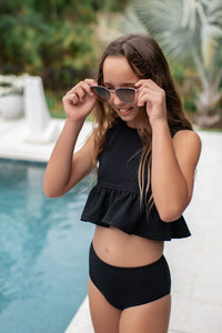 LB Girl's Swim Flutter Tankini Set (midnight ribbed)
