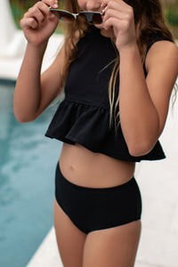 LB Girl's Swim Flutter Tankini Set (midnight ribbed)