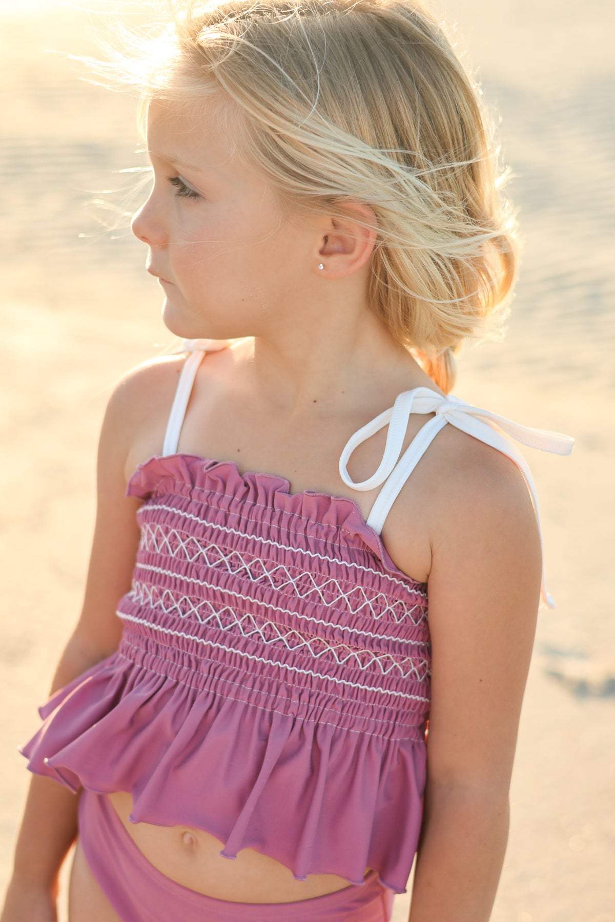 LB Girl's Swim Smocked Tankini Set (violet) FINAL SALE