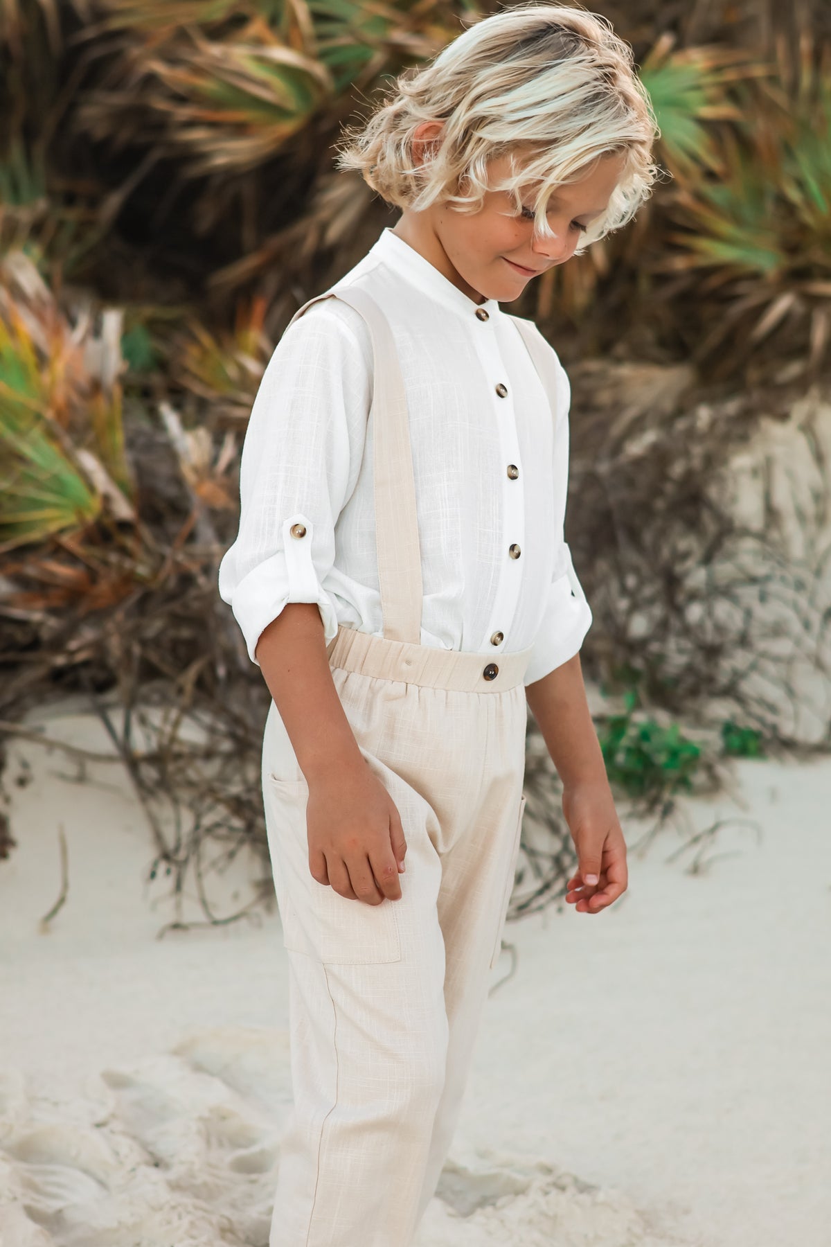 SS Boy's Top Ty Shirt (white linen)