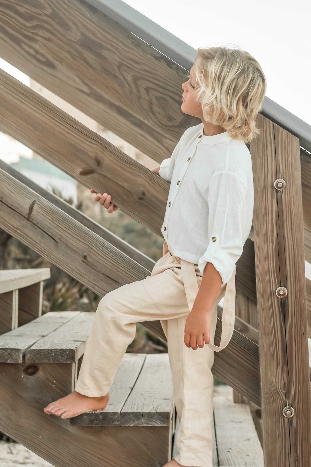 SS Boy's Top Ty Shirt (white linen)