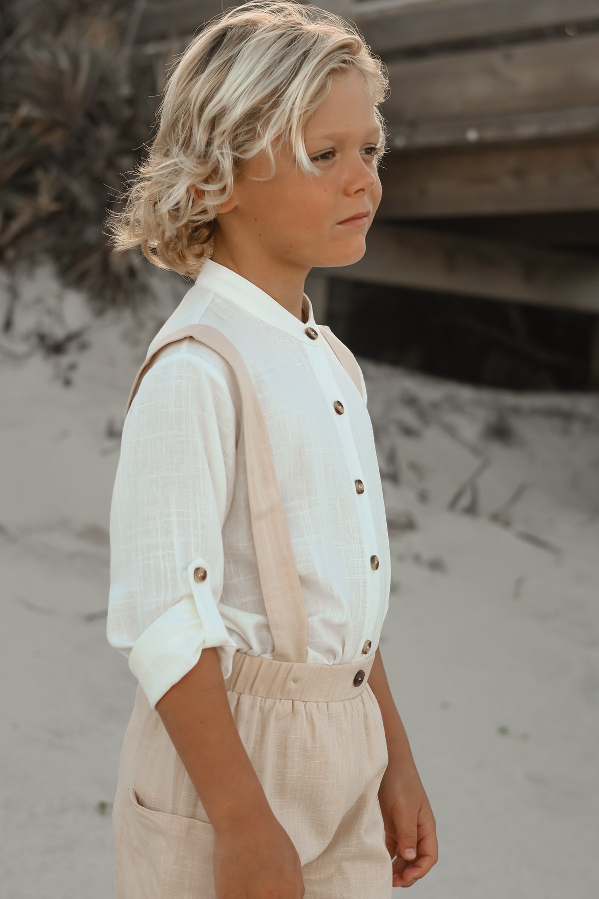 SS Boy's Top Ty Shirt (white linen)