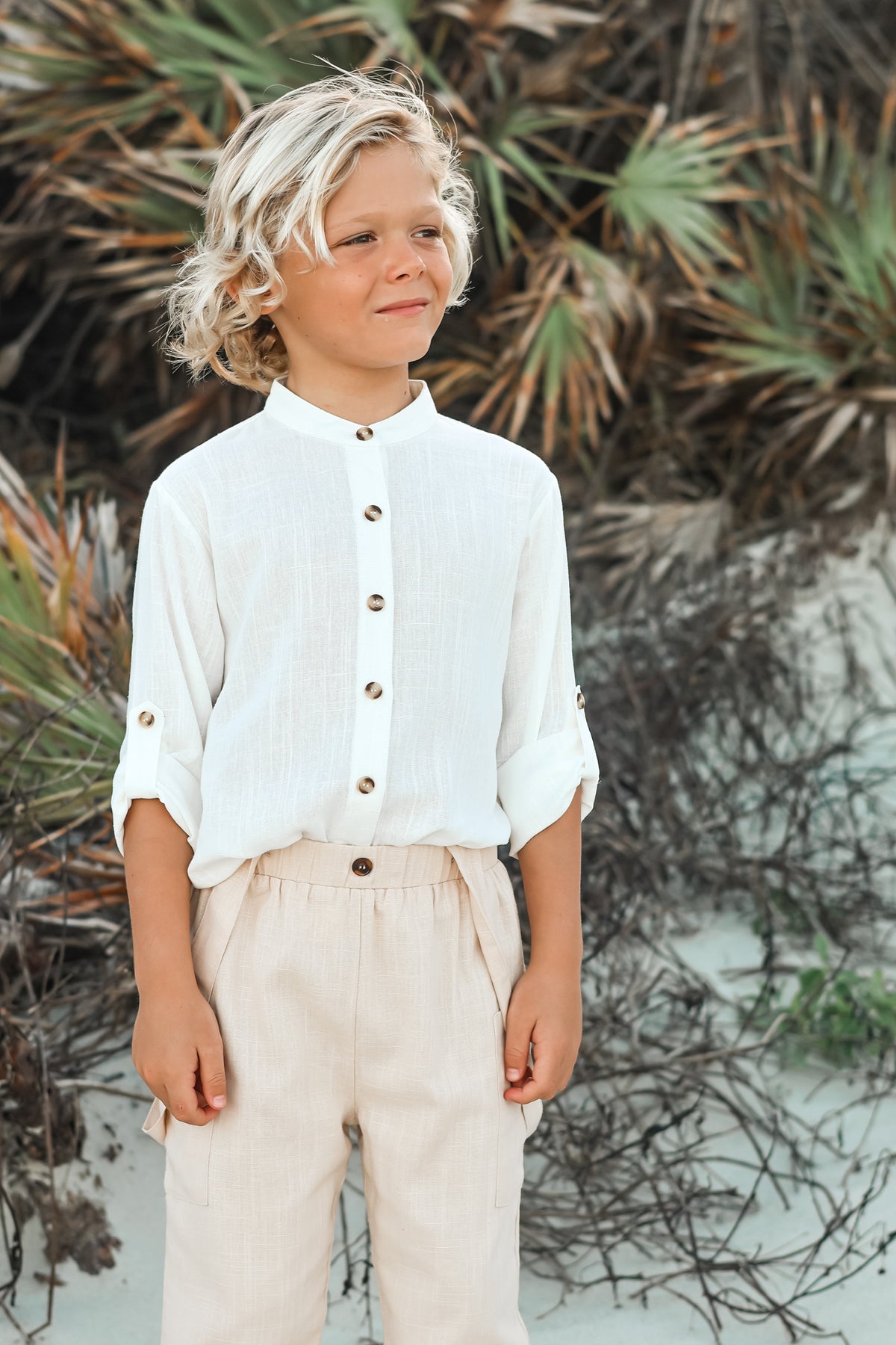 SS Boy's Top Ty Shirt (white linen)