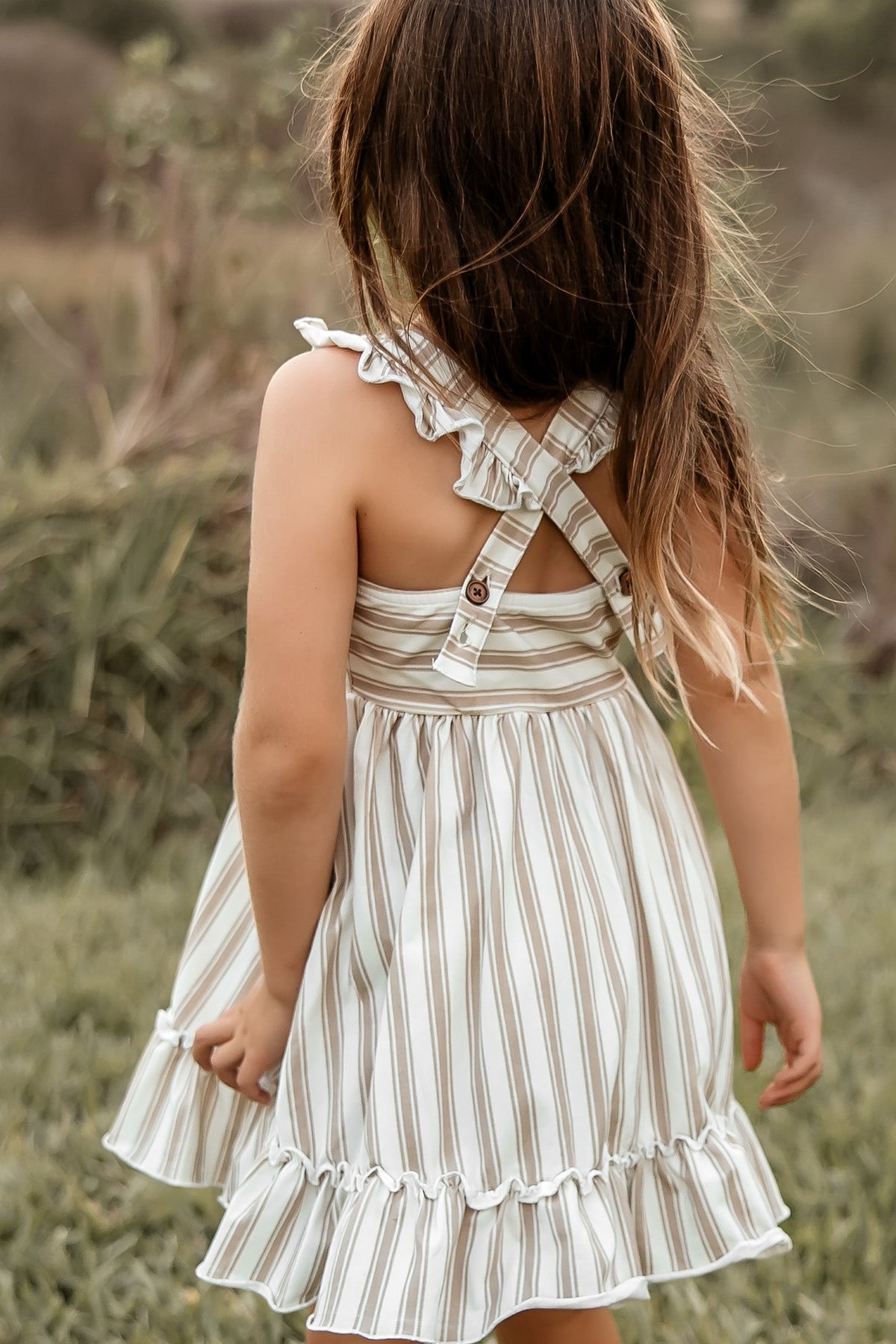LB Girl's Dress Bree Crossback Dress (ash stripe)