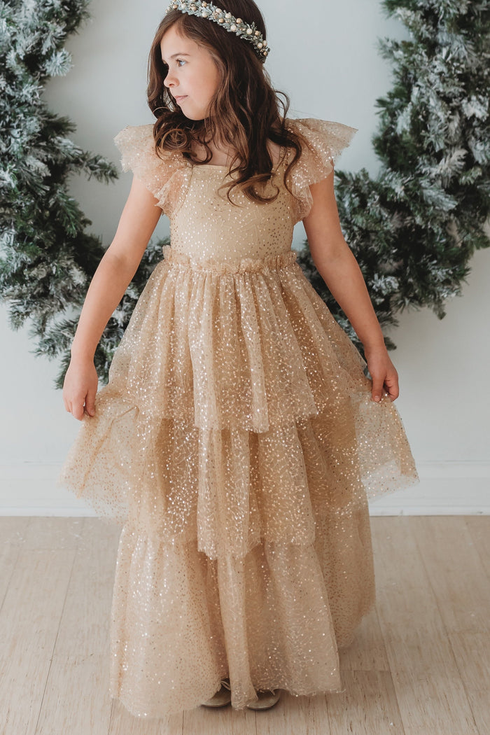 SS Girl's Dress Emilia Maxi (sequin gold tulle)