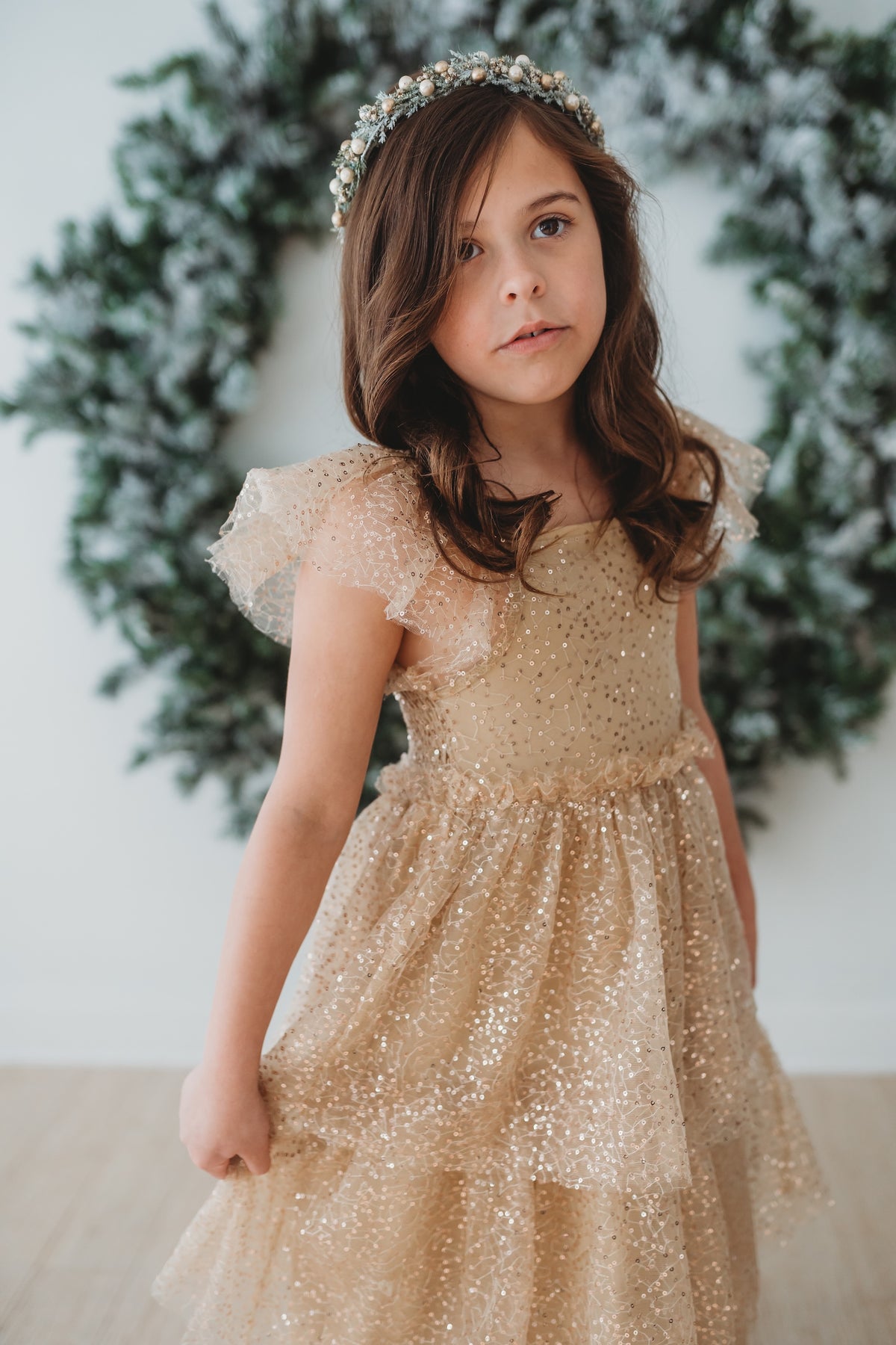 SS Girl's Dress Emilia Maxi (sequin gold tulle)