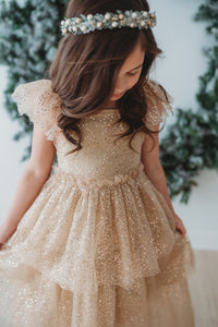 SS Girl's Dress Emilia Maxi (sequin gold tulle)