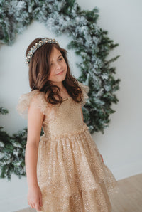 SS Girl's Dress Emilia Maxi (sequin gold tulle)