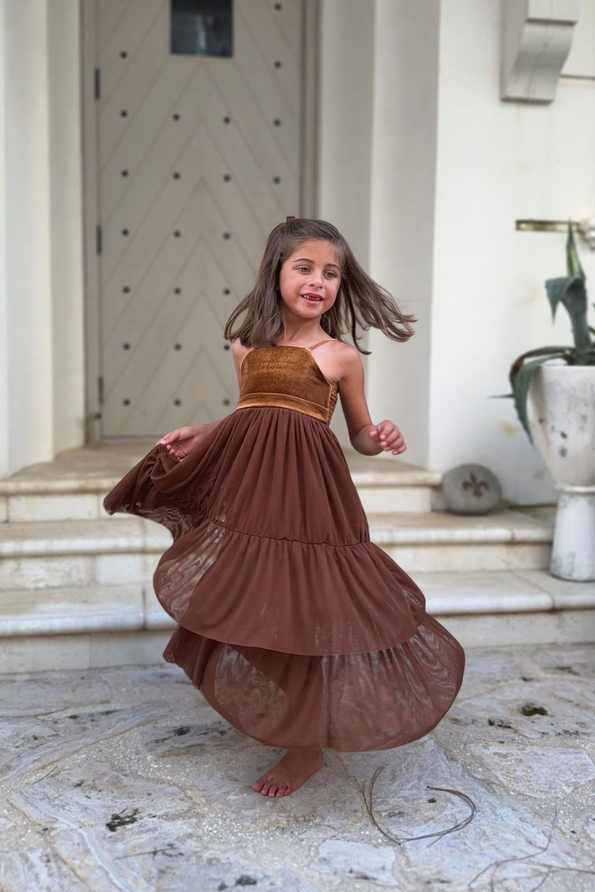 SS Girl's Dress Estelle Dress (velvet cocoa tulle)