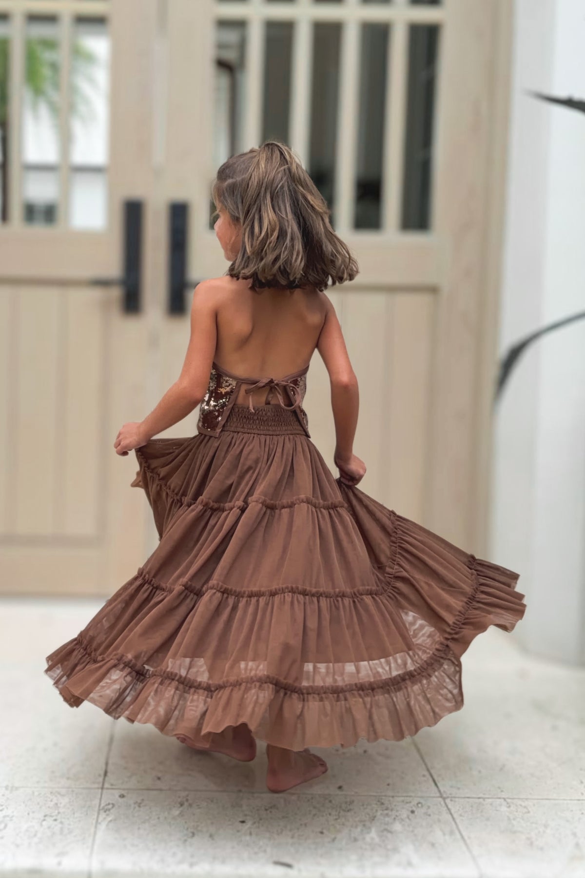 SS Girl's Top Faye Halter (cocoa sequin)
