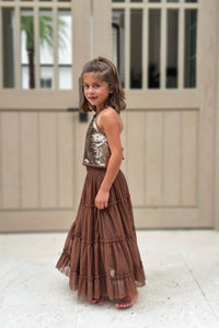 SS Girl's Top Faye Halter (cocoa sequin)