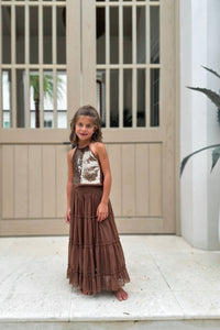 SS Girl's Top Faye Halter (cocoa sequin)