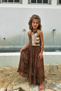 SS Girl's Top Faye Halter (cocoa sequin)