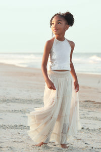 SS Girl's Top Faye Halter (natural sequin)