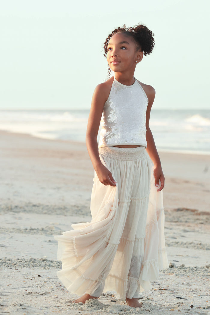 SS Girl's Top Faye Halter (natural sequin)