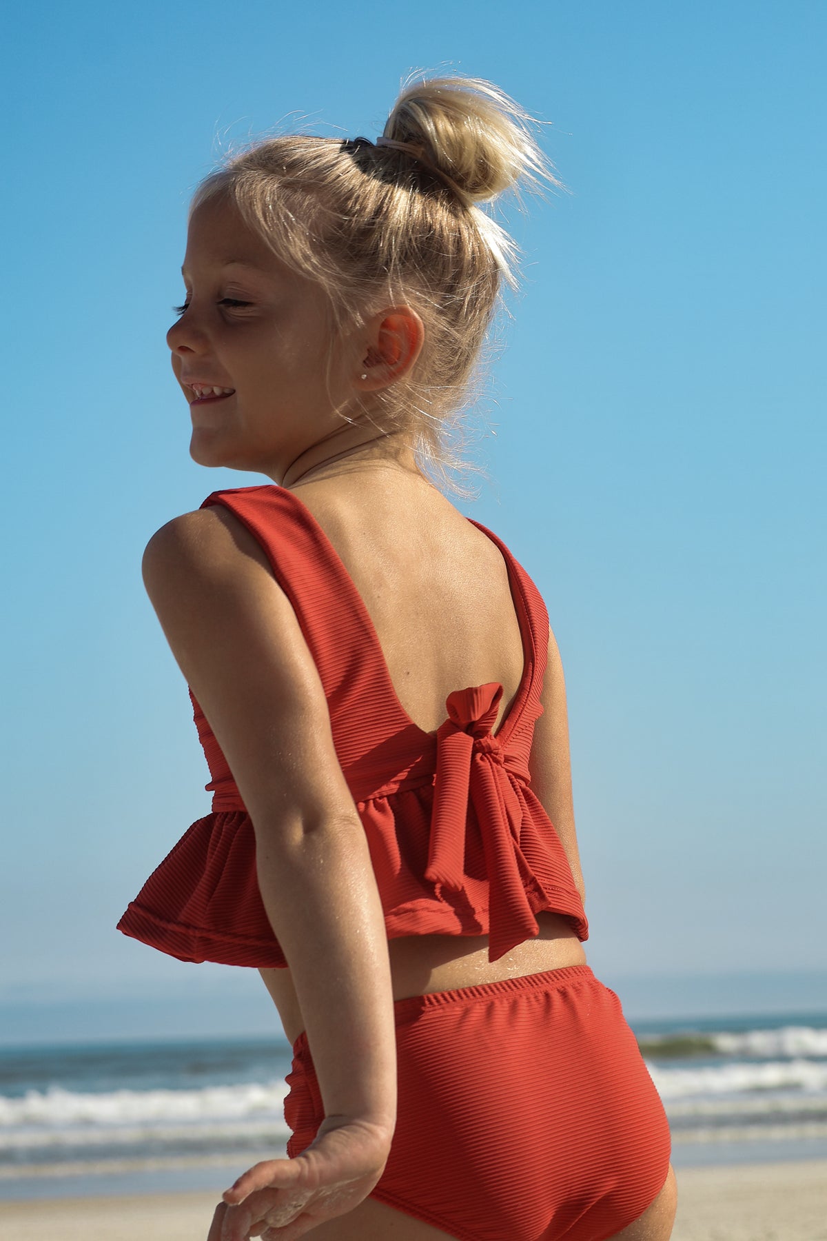 LB Girl's Swim Flutter Tankini Set (brick ribbed)
