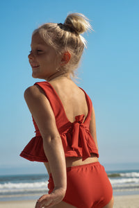 LB Girl's Swim Flutter Tankini Set (brick ribbed)