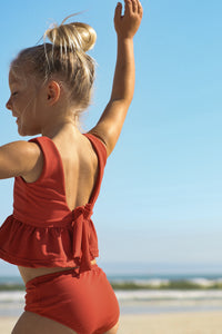 LB Girl's Swim Flutter Tankini Set (brick ribbed)