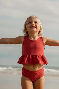 LB Girl's Swim Flutter Tankini Set (brick ribbed)