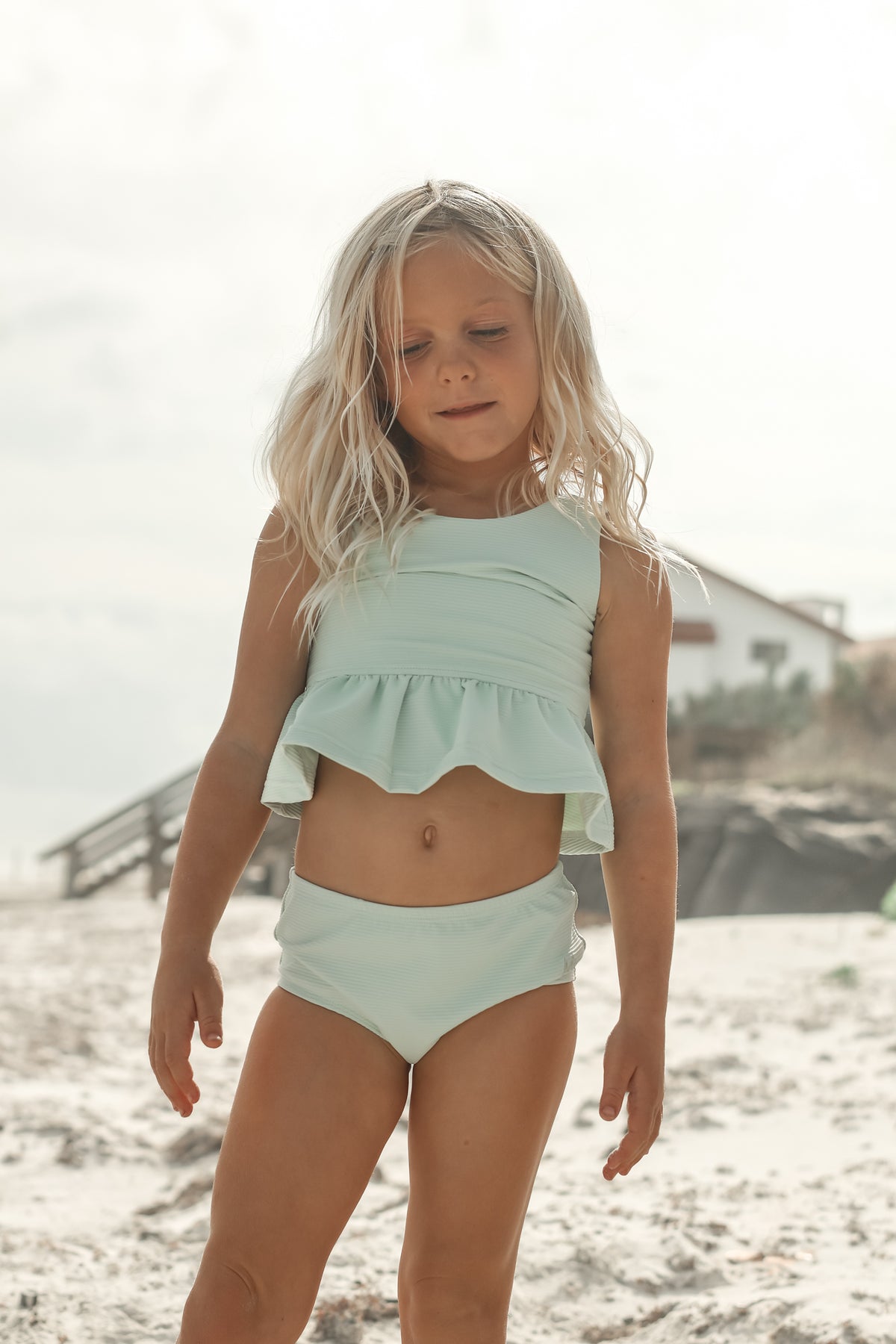 LB Girl's Swim Flutter Tankini Set (mint ribbed) FINAL SALE