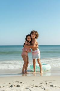 LB Girl's Swim Flutter Tankini Set (soft pink ribbed)