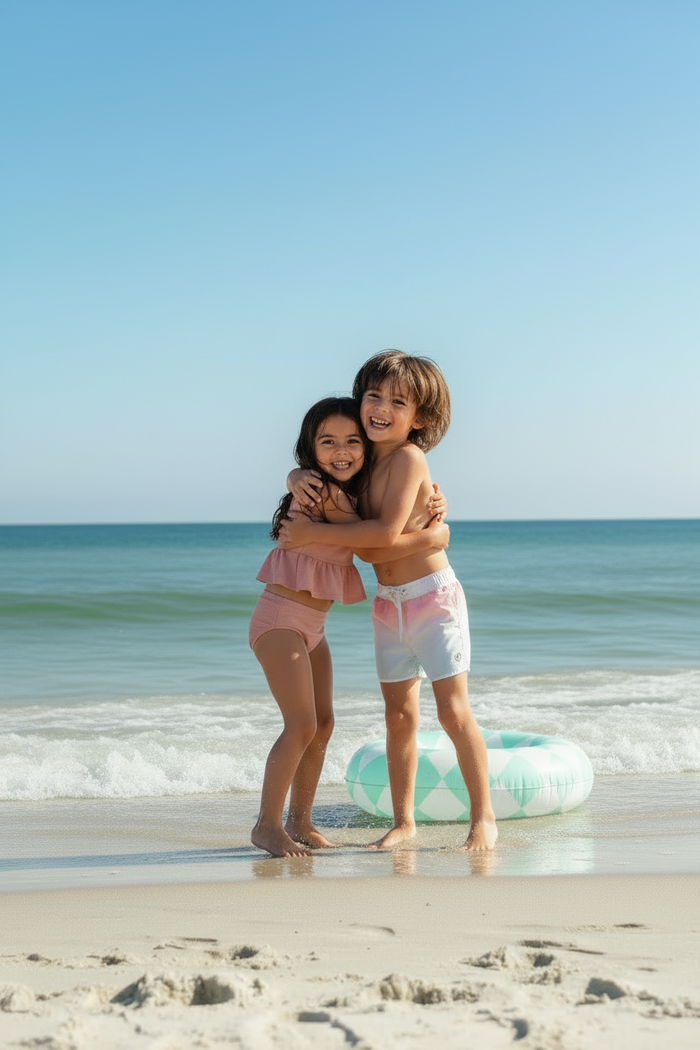 LB Girl's Swim Flutter Tankini Set (soft pink ribbed)