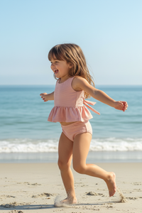 LB Girl's Swim Flutter Tankini Set (soft pink ribbed)