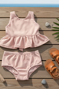 LB Girl's Swim Flutter Tankini Set (soft pink ribbed)