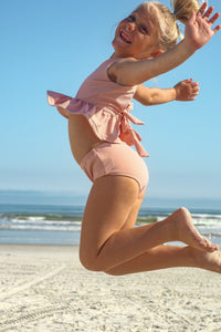 LB Girl's Swim Flutter Tankini Set (soft pink ribbed)